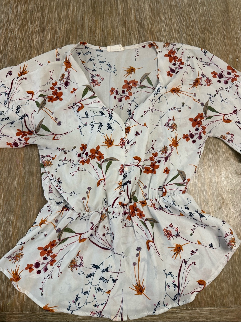 Sienna Sky Cream Floral V-Neck Peplum Blouse — Rust & Green Print